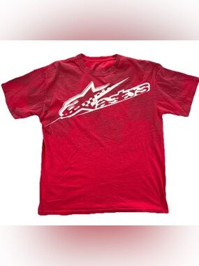Alpine Stars Spell out Logo T Shirt Men's Large Red Ageless Blaze Y2K Skater AOP